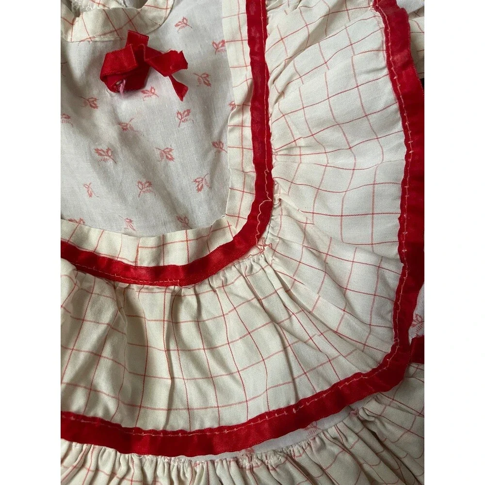 Sweet Vintage 60s/70s Girls Red Checked Tiered Ruffle Dress Size 5